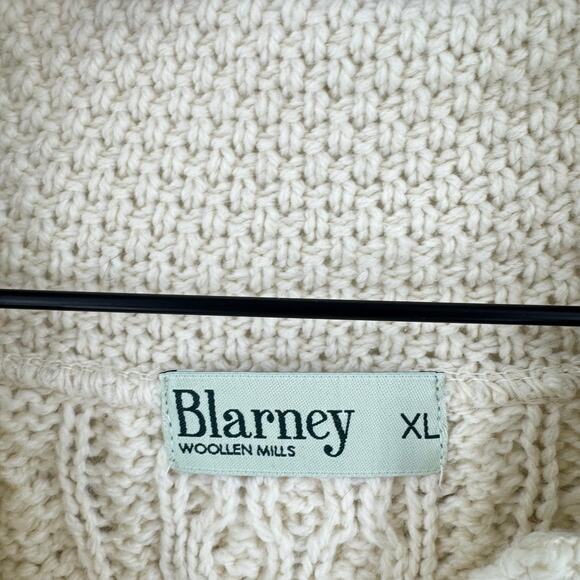 Vintage Blarney Woolen Mills Cream Cable Knit Cardigan 100% Merino Wool Size XL - Picture 3 of 9